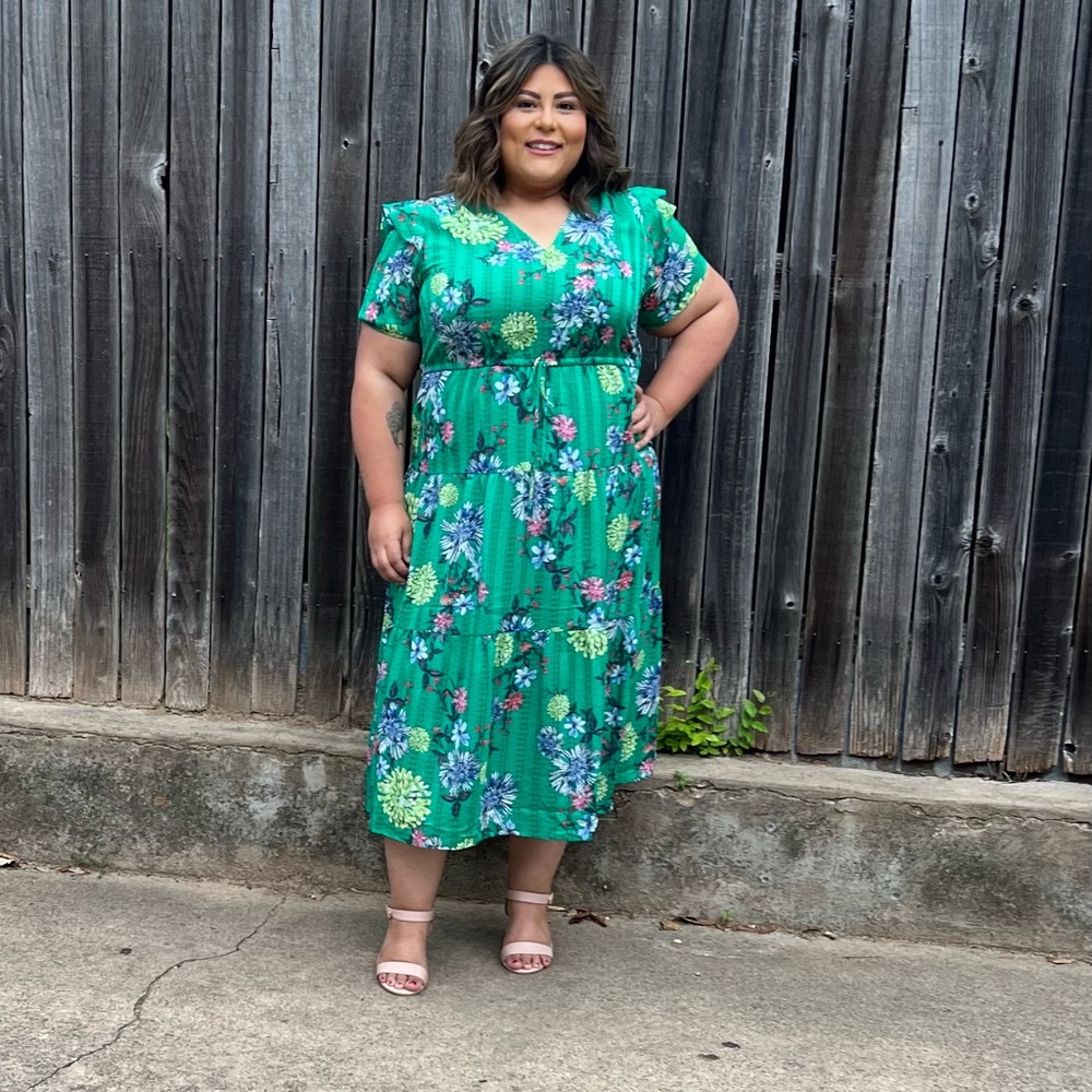LOFT Green Floral Dress
